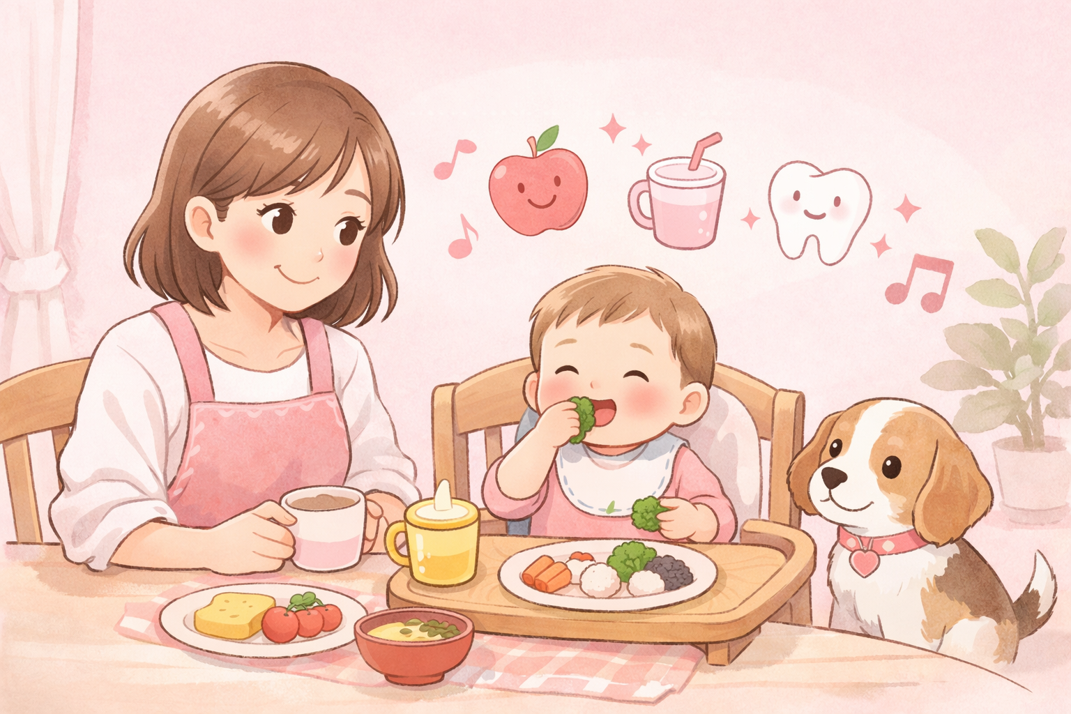 お口の土台づくりを説明する親子のイラスト