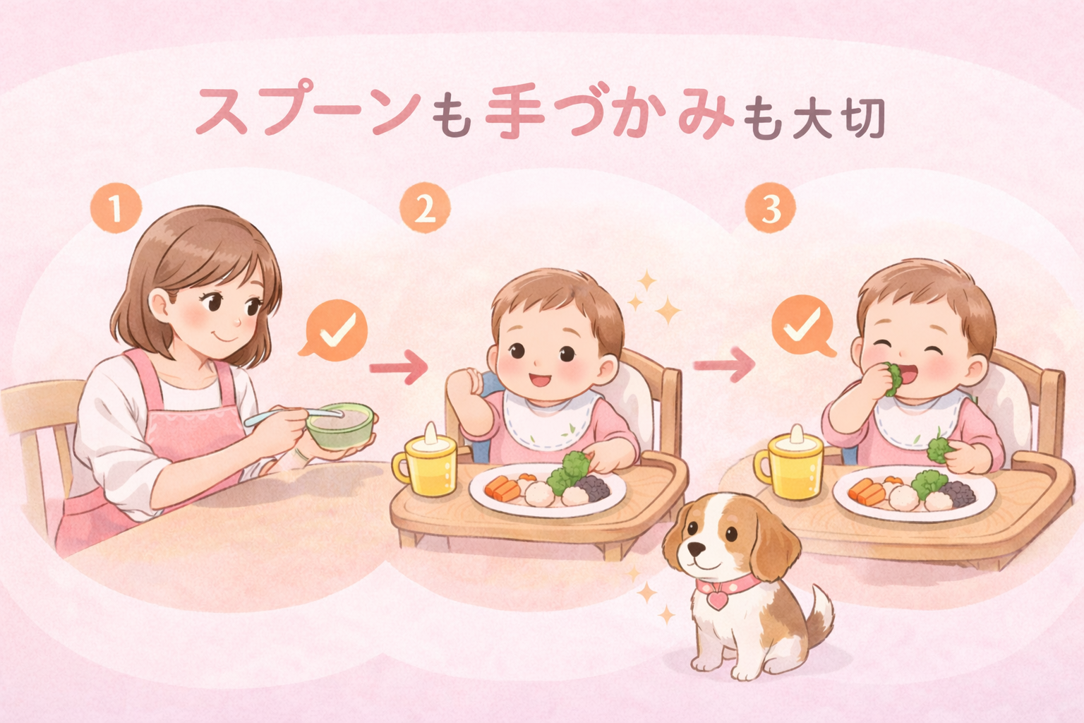 スプーンと手づかみを両立するイラスト